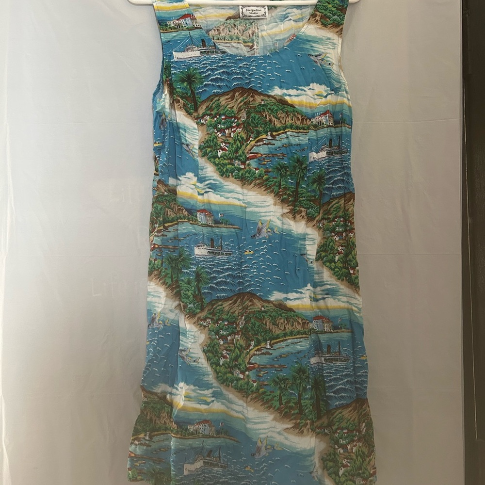 Catalina Island Print Sleeveless Short Sundress Sz L - Picture 6 of 10